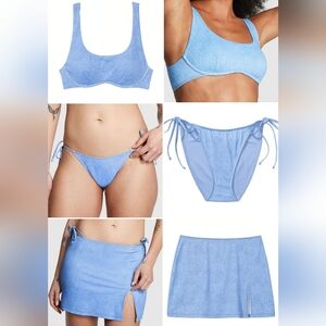 VS PINK Denim Blue Bikini Set w/Skirt NWT >bikini top & button sz M / skirt sz S